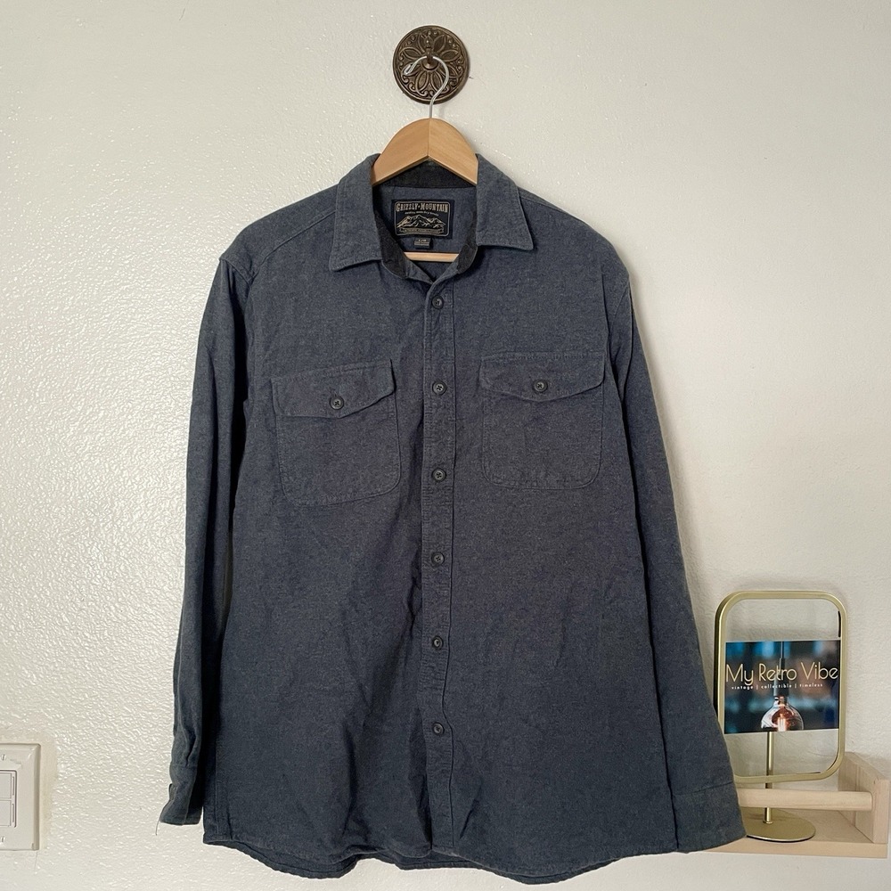 Grizzly Mountain Thick‎ Flannel Shirt Men's L Blue Gray